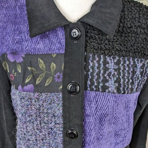 Vintage 90s First Option Suede Look Jacket Cottagecore Patchwork Medium Petite - Picture 14 of 14